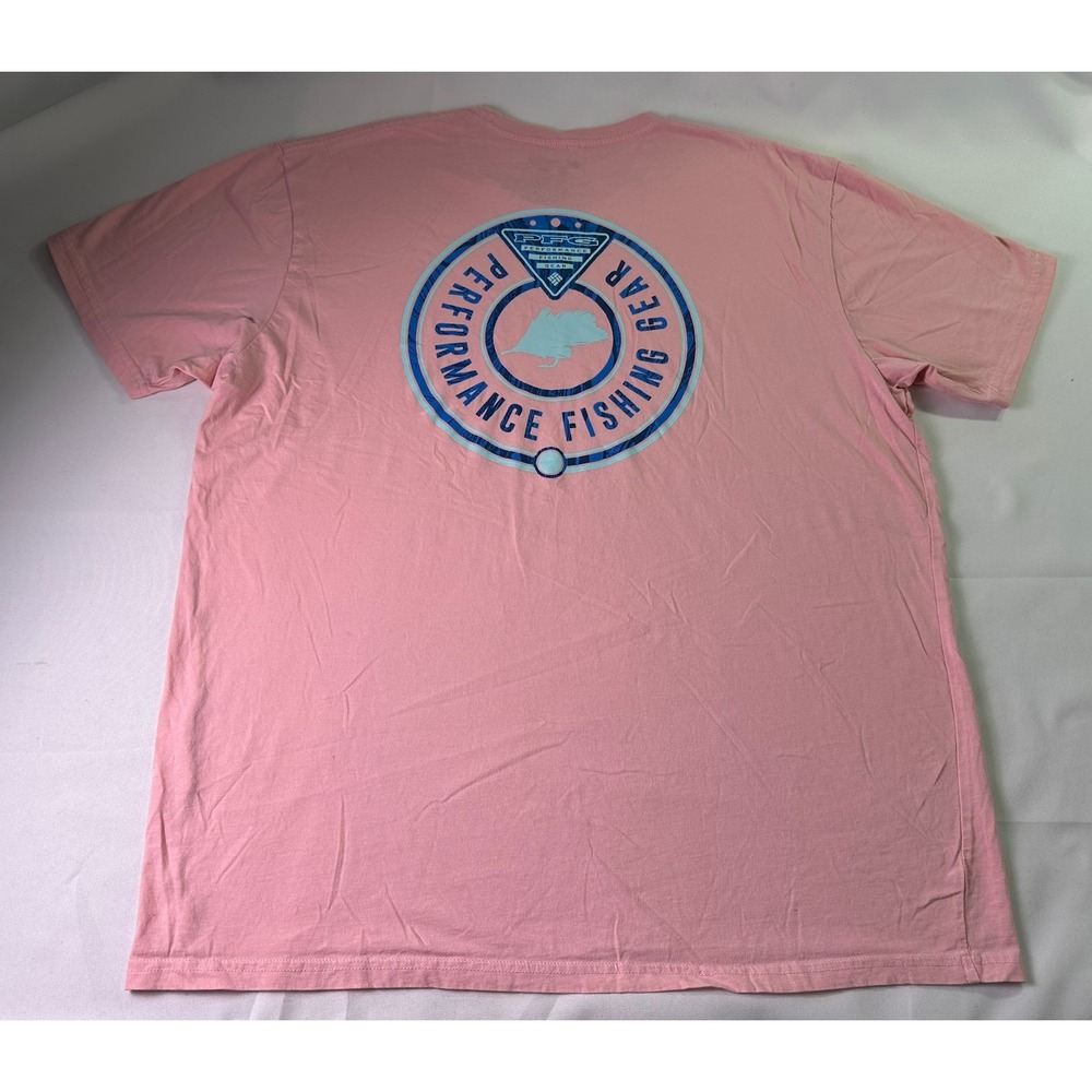 Columbia PFG Shirt Mens 2XL Pink Terminal Tackle Bass Fishing Graphic Tee Hiking